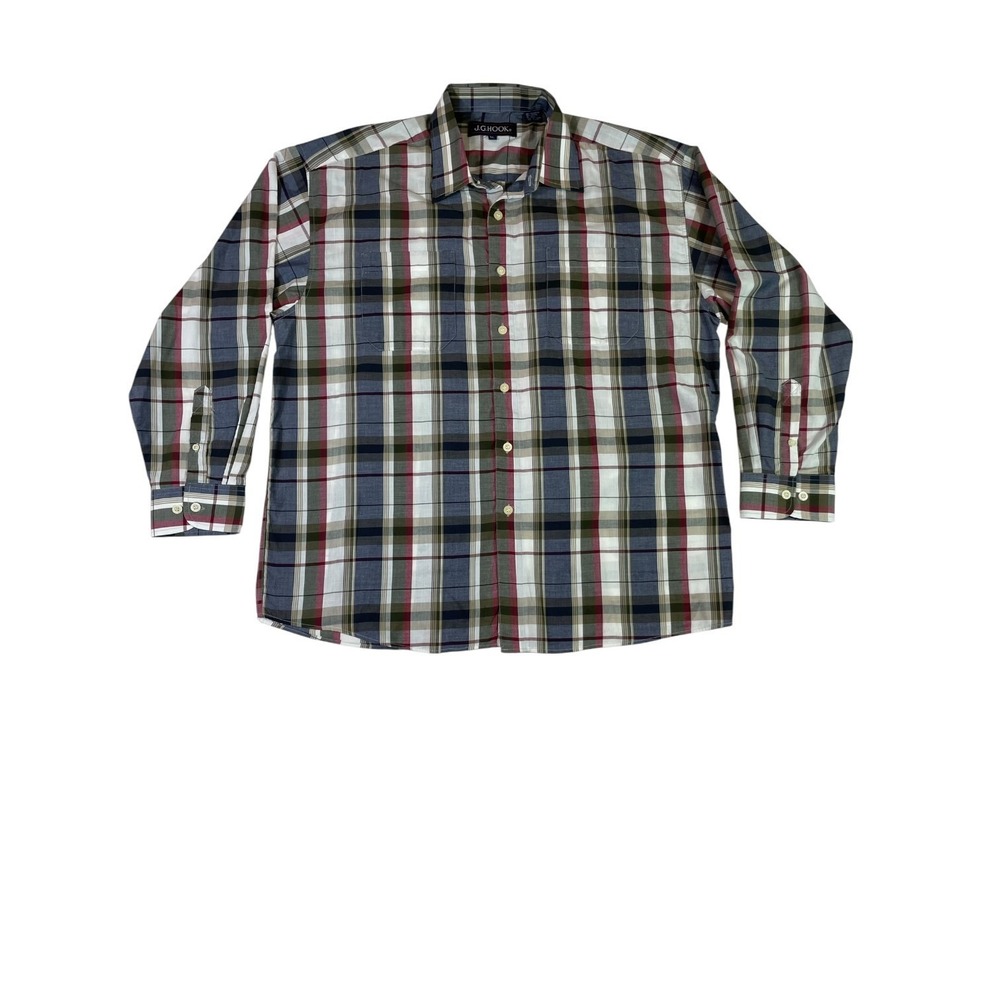 J.G. Hook Shirt Mens XL Multicolor Cotton Plaid Casual Long Sleeve Button Up